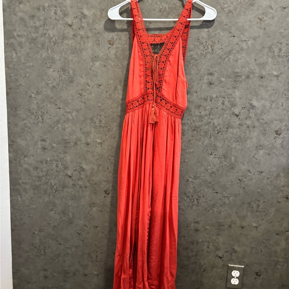 Elegant Coral Sleeveless Maxi Dress